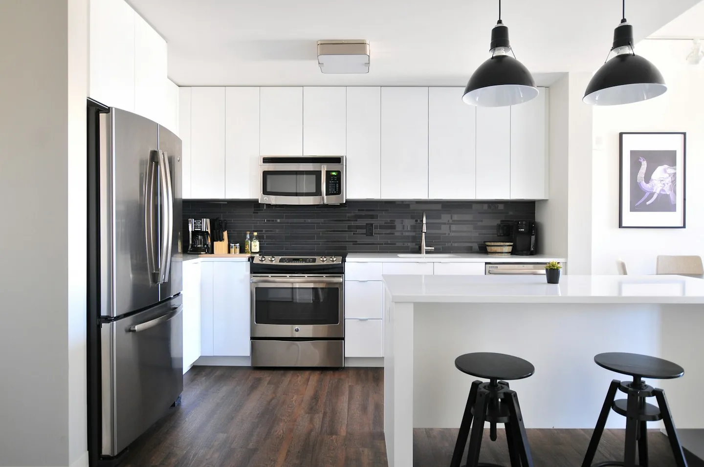 White open kitchen with an island